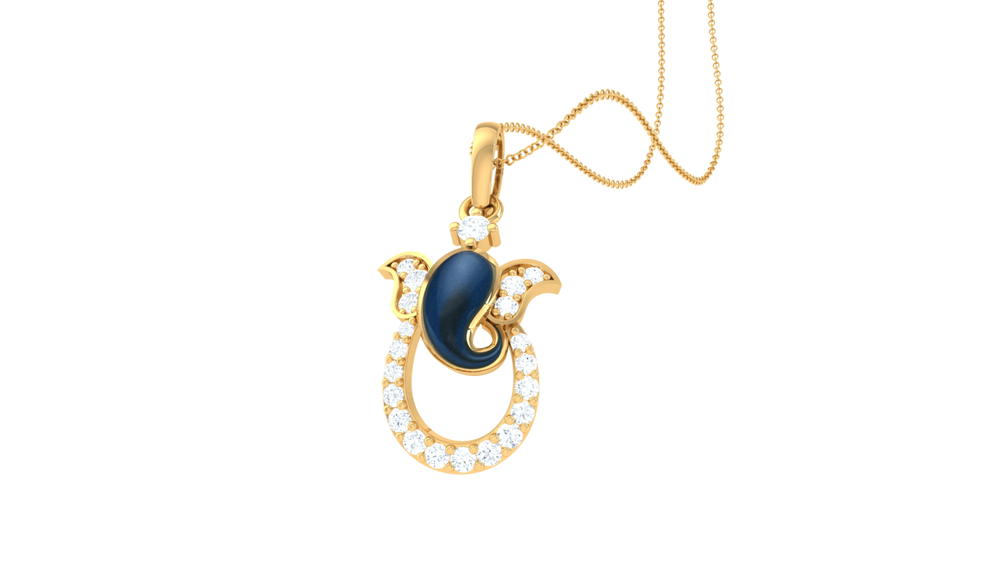 Divine Ganesha Pendant In Gold - 0.15 Ct Brilliant Cut Diamonds