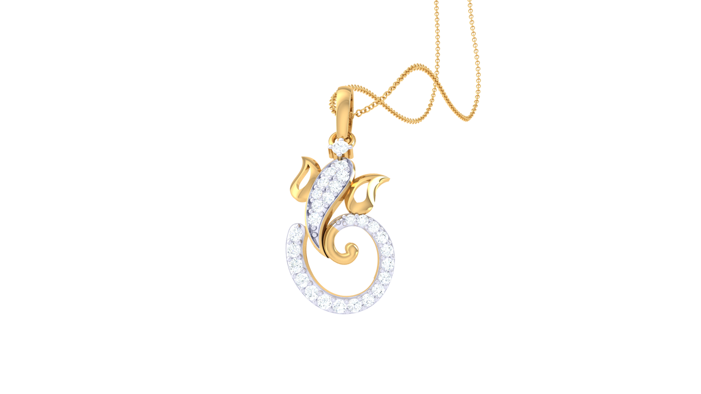Divine Gajanan Pendant In Gold - 0.15 Ct Diamond Accents