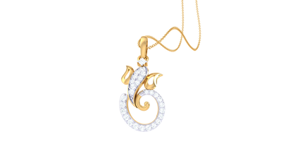 Divine Gajanan Pendant In Gold - 0.15 Ct Diamond Accents