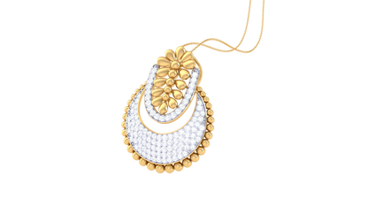 Gold Pendant With Petal and Bead Motif - 0.77 Ct Diamonds