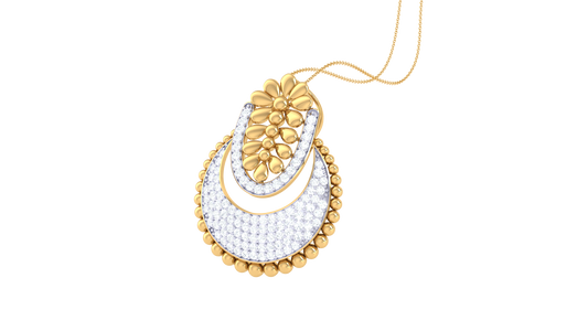 Gold Pendant With Petal and Bead Motif - 0.77 Ct Diamonds