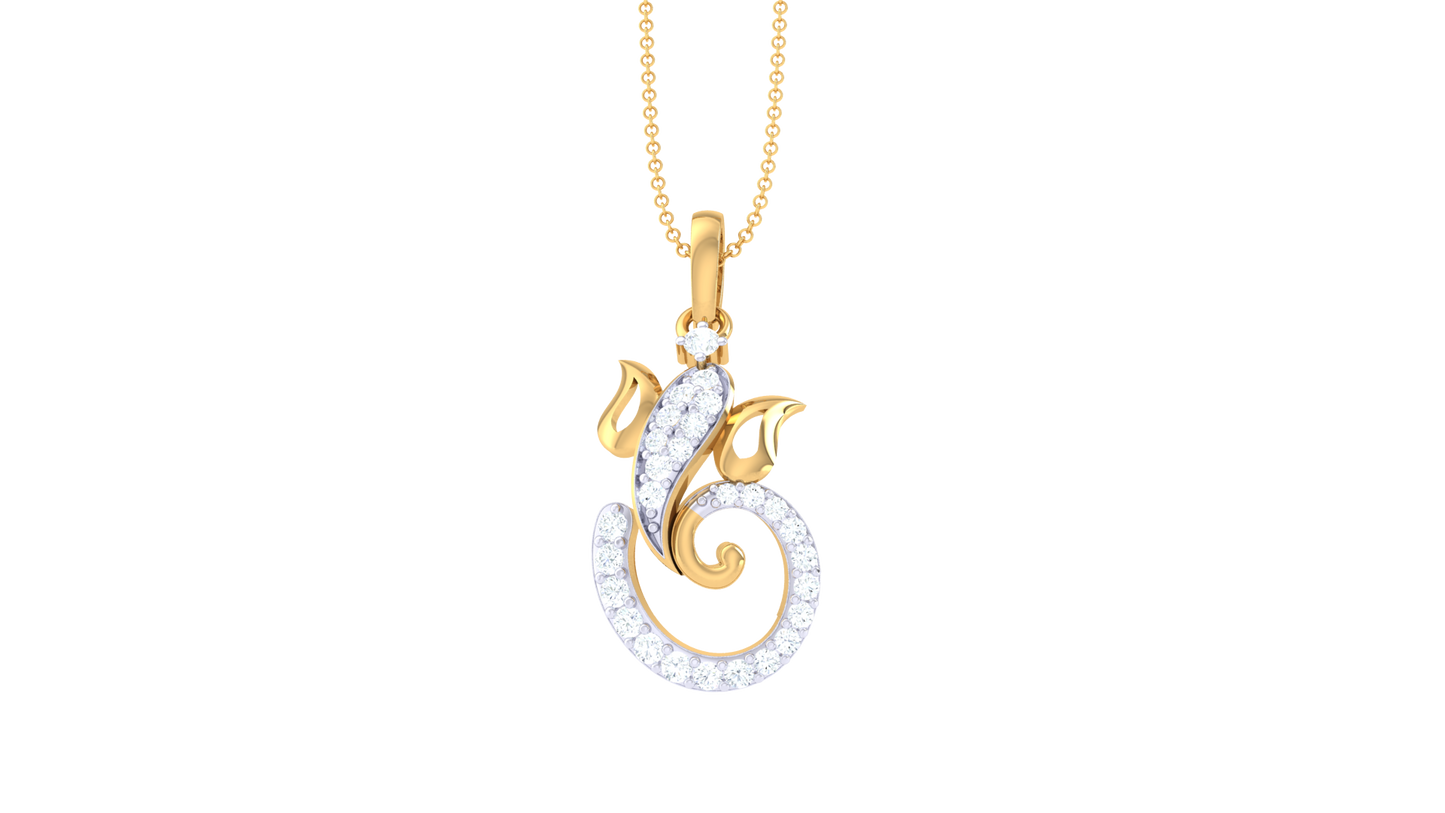 Divine Gajanan Pendant In Gold - 0.15 Ct Diamond Accents
