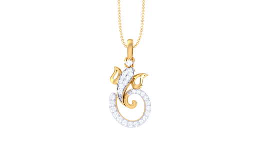 Divine Gajanan Pendant In Gold - 0.15 Ct Diamond Accents