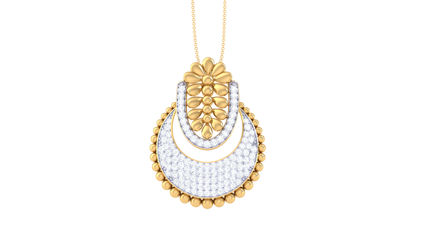 Gold Pendant With Petal and Bead Motif - 0.77 Ct Diamonds