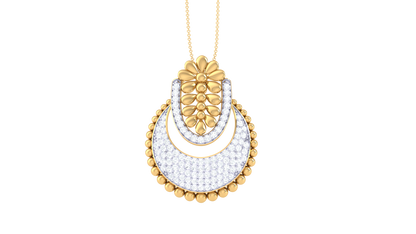 Gold Pendant With Petal and Bead Motif - 0.77 Ct Diamonds