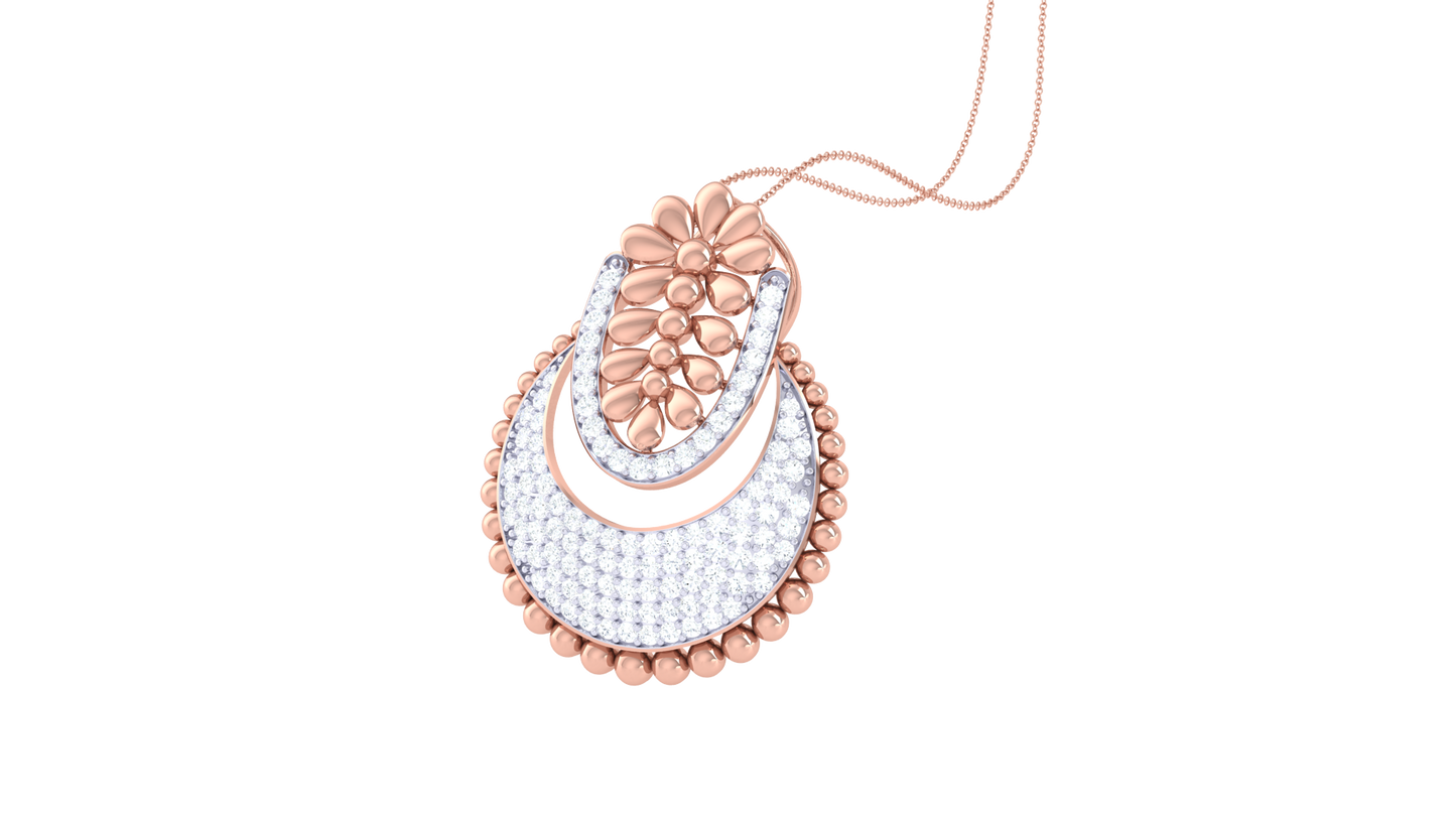 Gold Pendant With Petal and Bead Motif - 0.77 Ct Diamonds