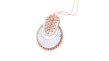 Gold Pendant With Petal and Bead Motif - 0.77 Ct Diamonds