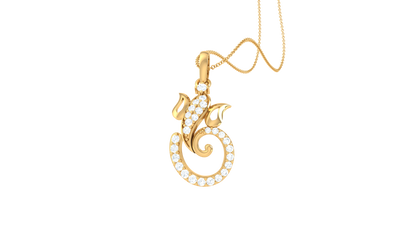 Divine Gajanan Pendant In Gold - 0.15 Ct Diamond Accents