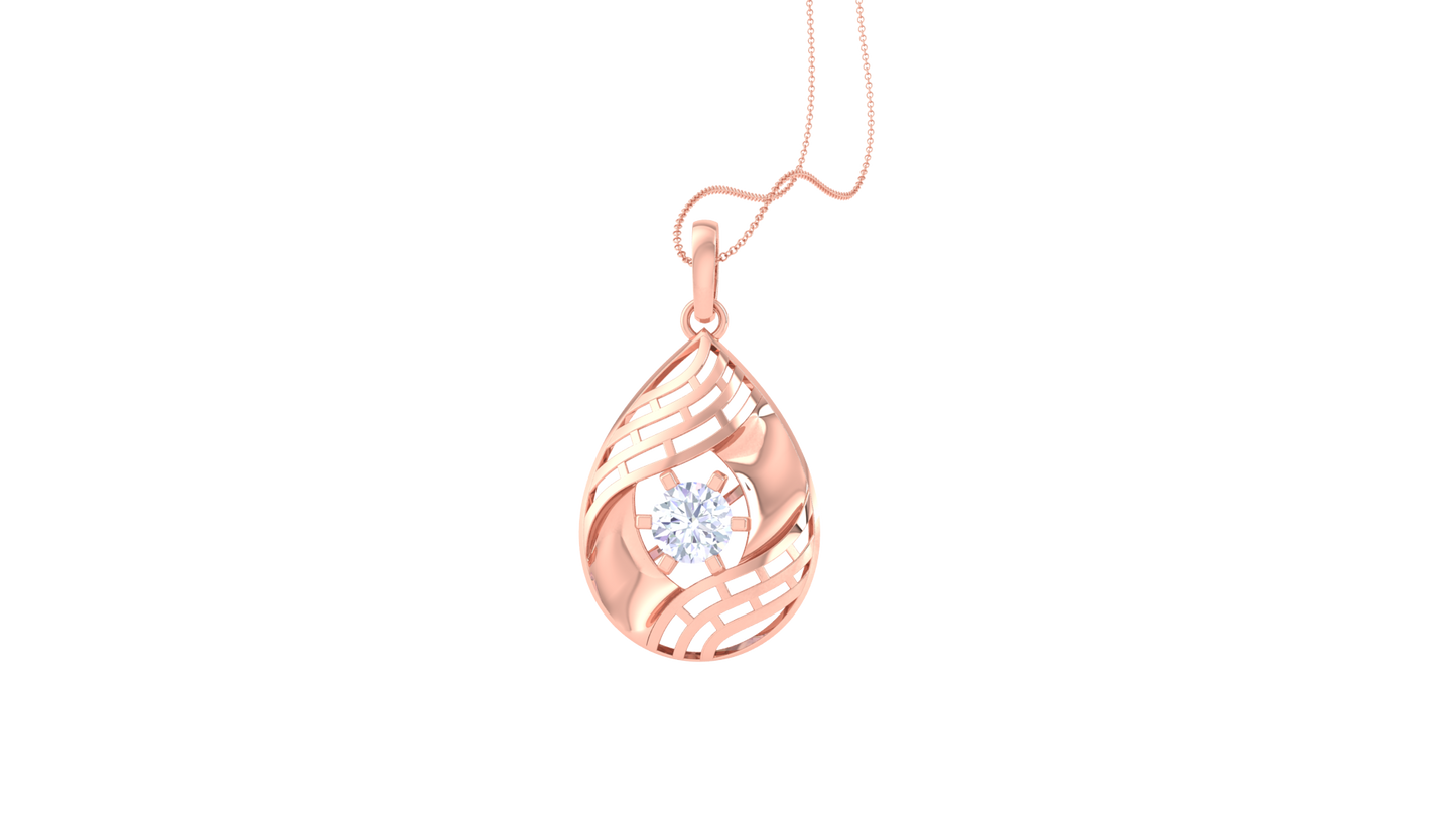 Lattice Teardrop Pendant In Rose Gold - 0.59 Ct Diamond In Center