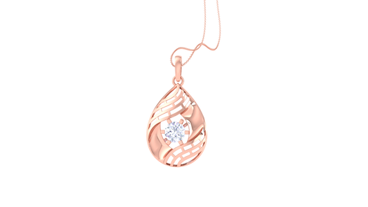 Lattice Teardrop Pendant In Rose Gold - 0.59 Ct Diamond In Center