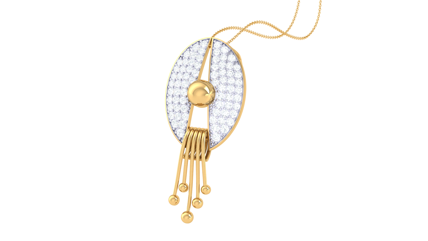 Sculptural Oval Gold Pendant - 0.54 Ct Pave Set Diamonds