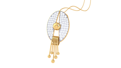 Sculptural Oval Gold Pendant - 0.54 Ct Pave Set Diamonds