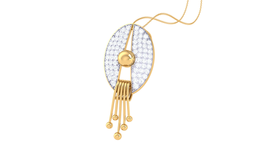 Sculptural Oval Gold Pendant - 0.54 Ct Pave Set Diamonds