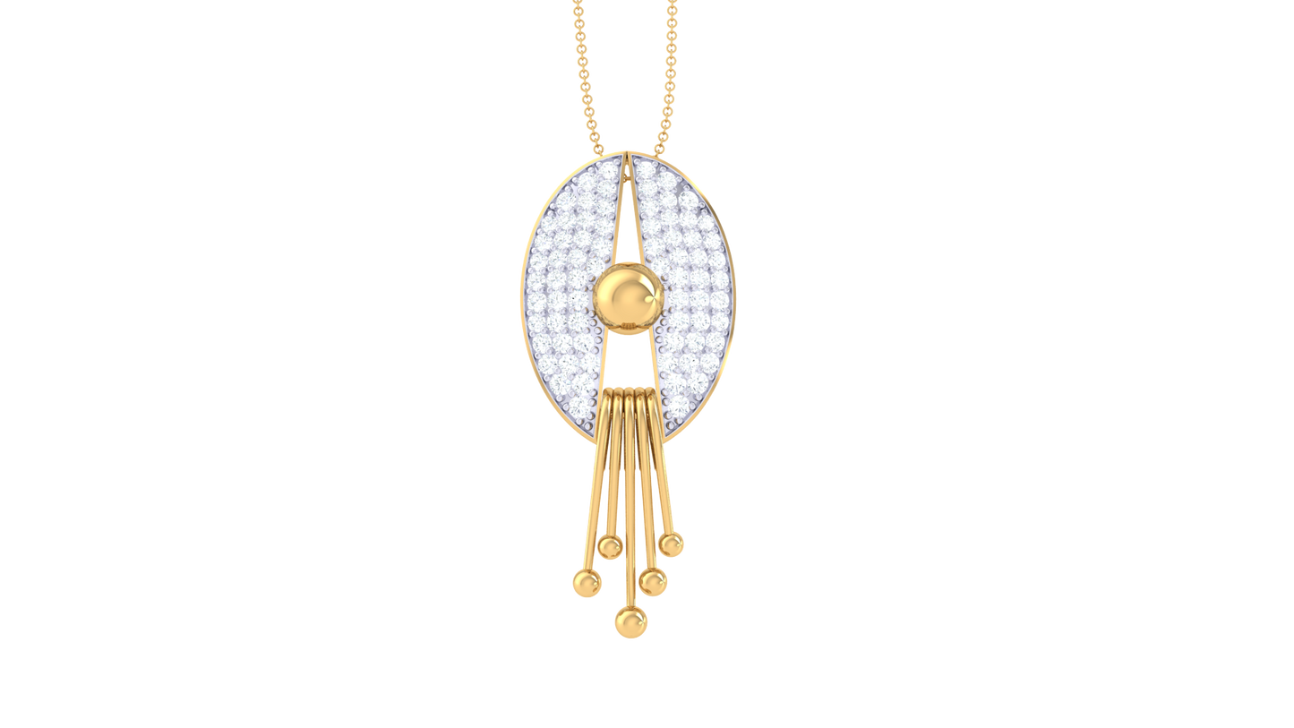 Sculptural Oval Gold Pendant - 0.54 Ct Pave Set Diamonds