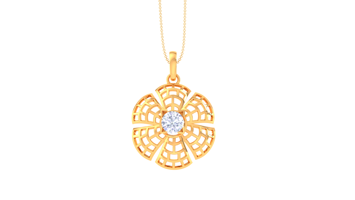 Lattice Petal Gold Pendent – 0.59 Ct Diamond In Center