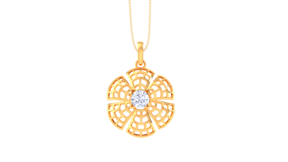 Lattice Petal Gold Pendent – 0.59 Ct Diamond In Center