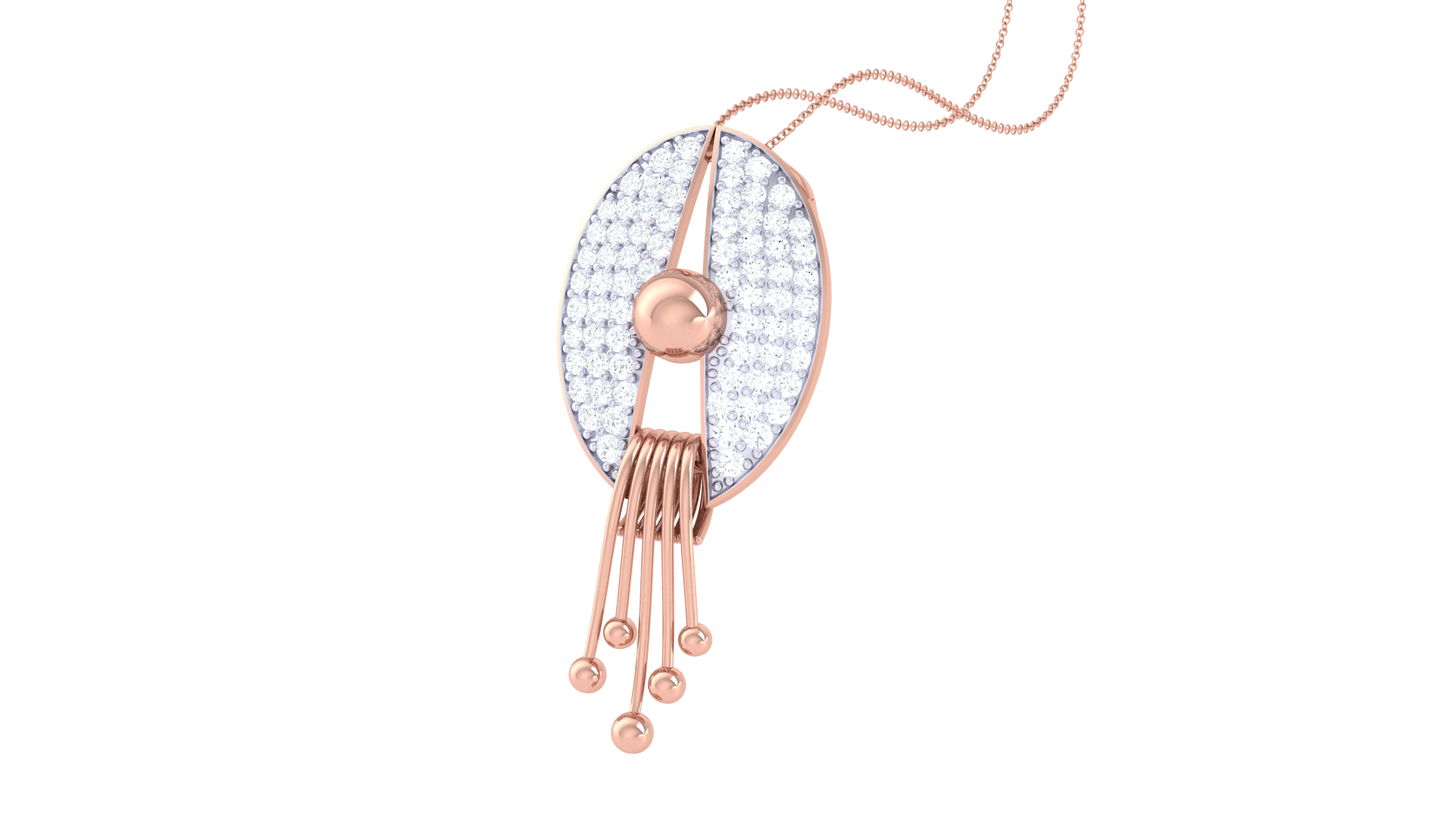 Sculptural Oval Gold Pendant - 0.54 Ct Pave Set Diamonds