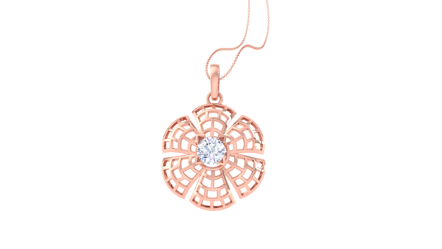 Lattice Petal Gold Pendent – 0.59 Ct Diamond In Center