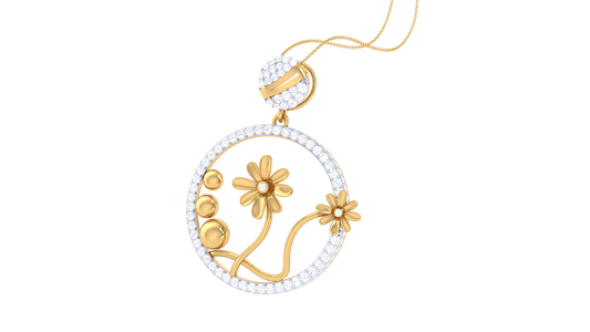 Blooming Floral Motif Gold Pendant - 0.89 Ct Round Diamonds