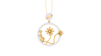 Blooming Floral Motif Gold Pendant - 0.89 Ct Round Diamonds