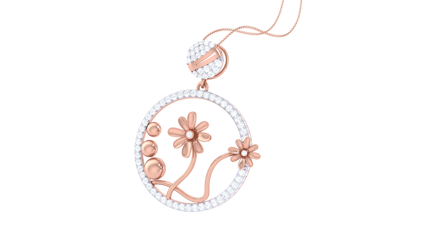 Blooming Floral Motif Gold Pendant - 0.89 Ct Round Diamonds