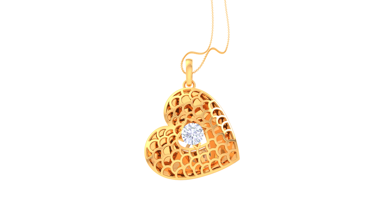 Honey Heart Pendant In Yellow Gold - 0.59 Ct Diamond In Center