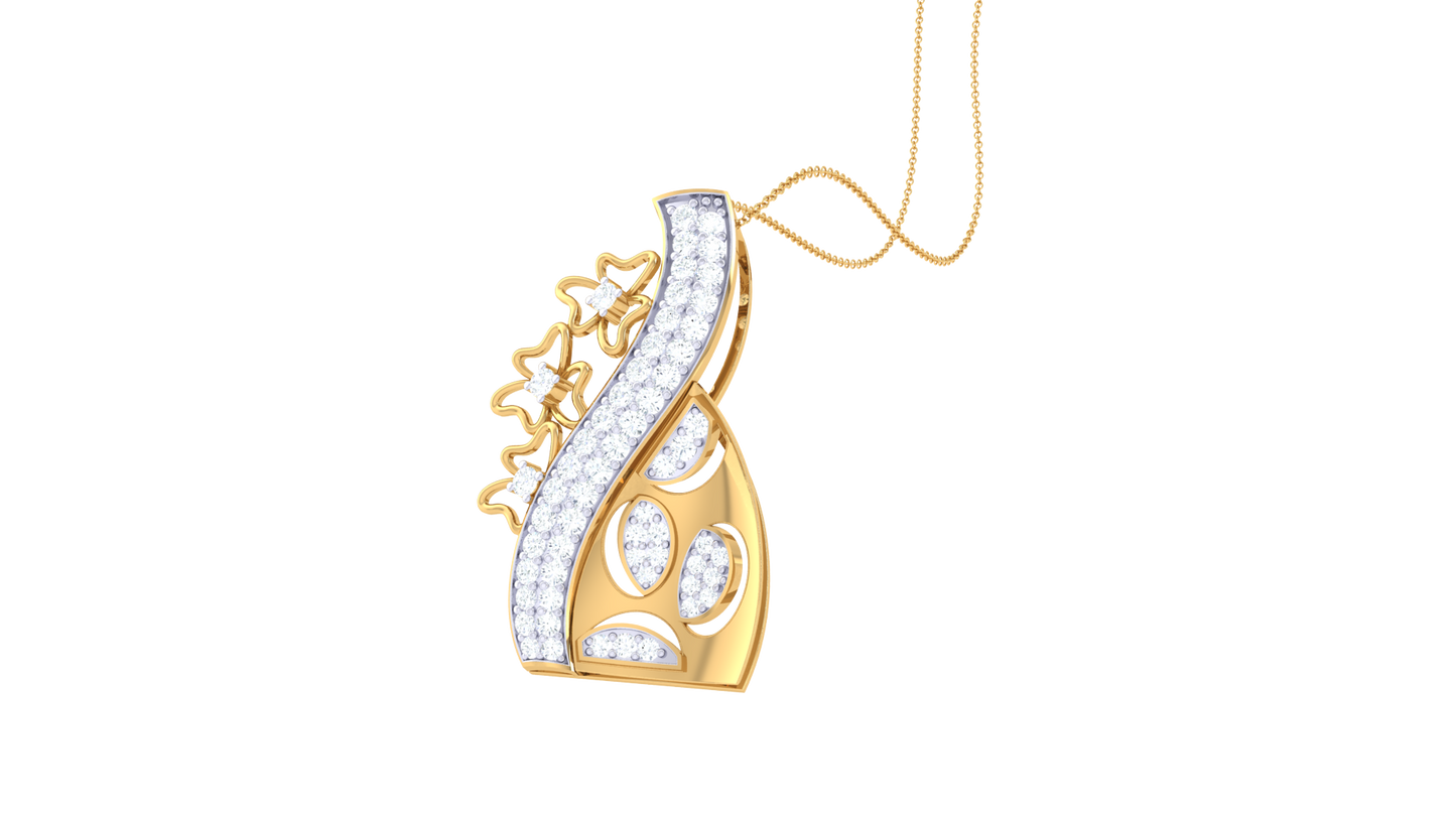 Curved Vine and Leaf Design Gold Pendant - 0.46 Ct Brilliant Diamonds