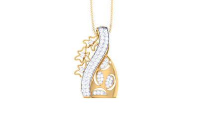 Curved Vine and Leaf Design Gold Pendant - 0.46 Ct Brilliant Diamonds