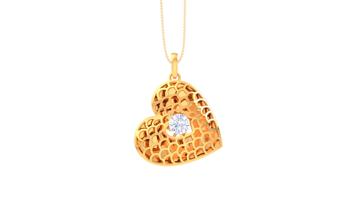 Honey Heart Pendant In Yellow Gold - 0.59 Ct Diamond In Center