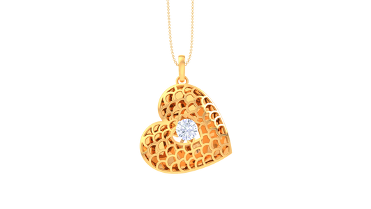 Honey Heart Pendant In Yellow Gold - 0.59 Ct Diamond In Center