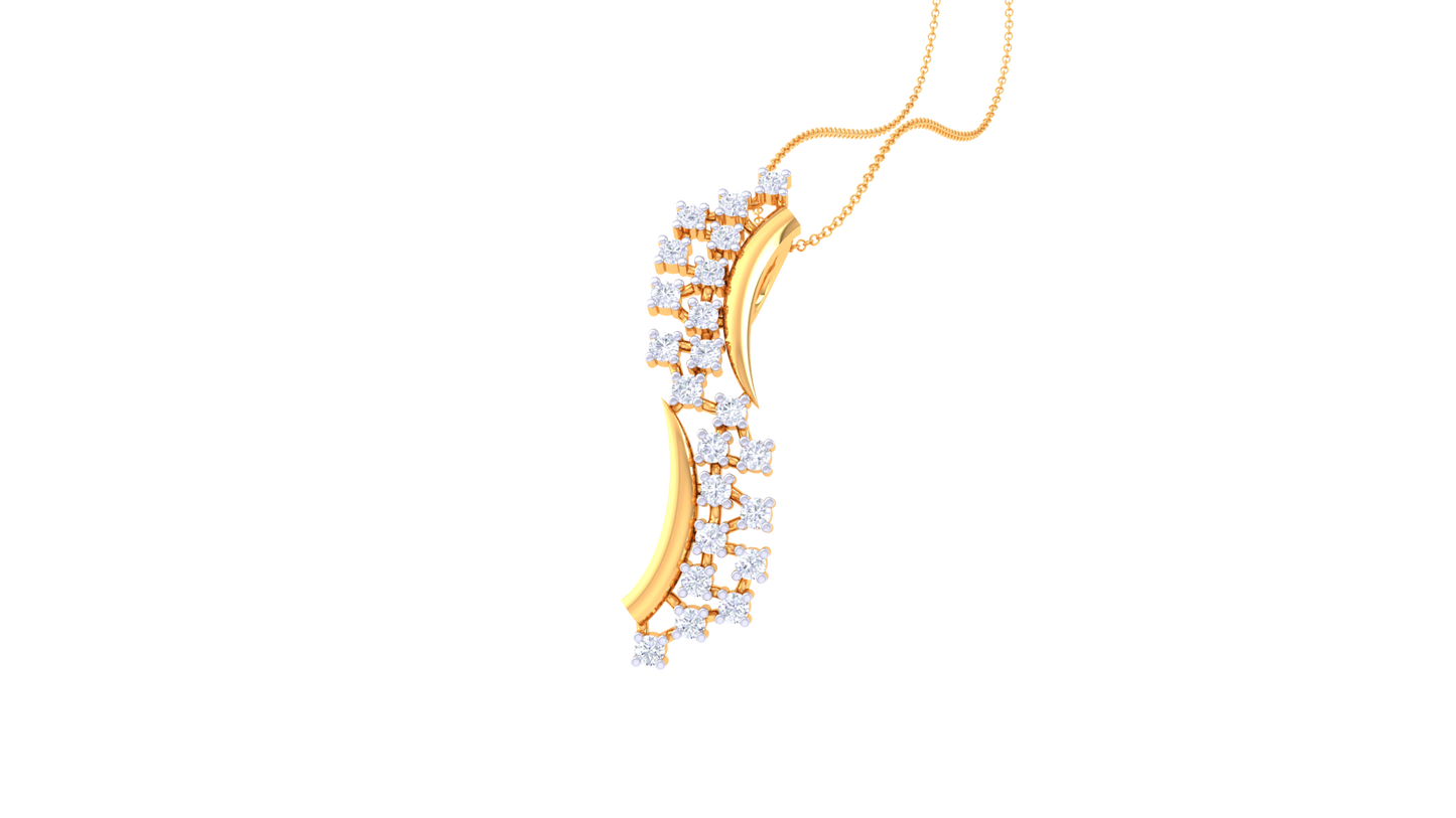 0.18 Ct - Linear Luxe Diamond Pendant with Flowing Gold Bands