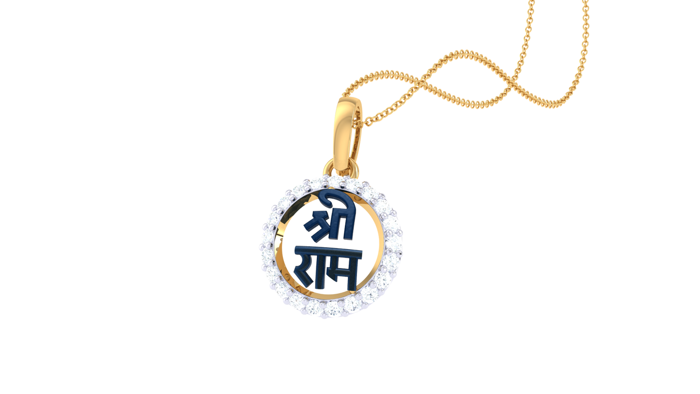 Shri Ram Halo Pendant In Gold - 0.14 Ct Diamonds