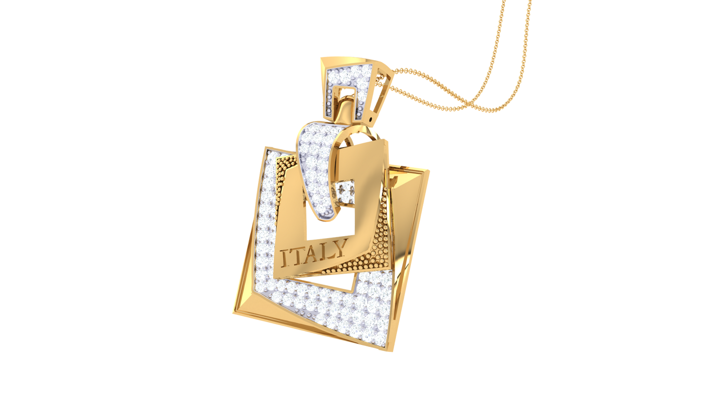 Italian-Inspired Layered Squares Gold Pendant - 0.76 Ct Diamond-Set