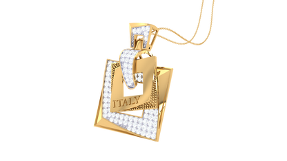 Italian-Inspired Layered Squares Gold Pendant - 0.76 Ct Diamond-Set