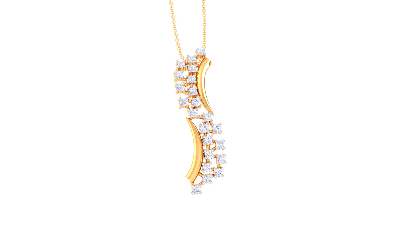 0.18 Ct - Linear Luxe Diamond Pendant with Flowing Gold Bands