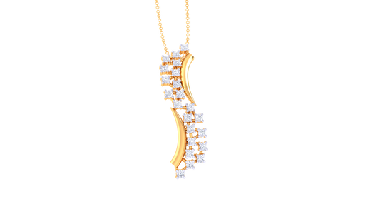 0.18 Ct - Linear Luxe Diamond Pendant with Flowing Gold Bands