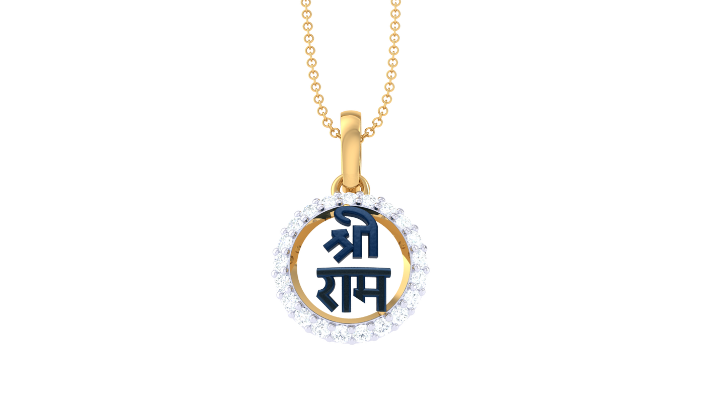 Shri Ram Halo Pendant In Gold - 0.14 Ct Diamonds