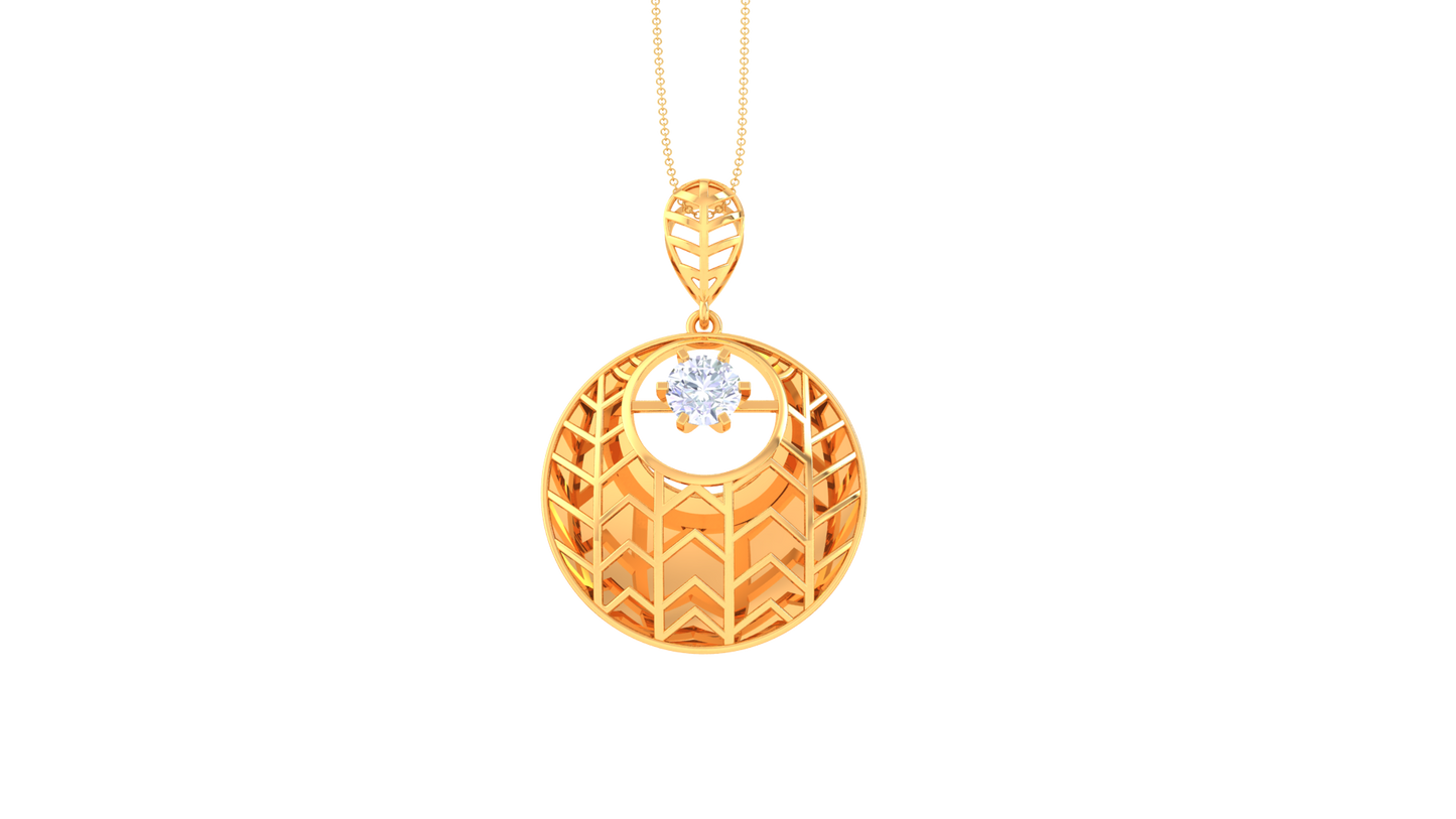 Radiant Chevron Harmony Pendant In Gold - 0.59 Ct Round Cut Diamond