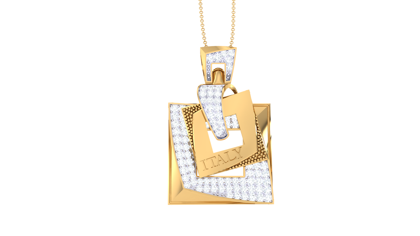 Italian-Inspired Layered Squares Gold Pendant - 0.76 Ct Diamond-Set
