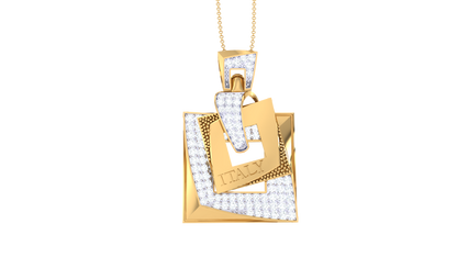 Italian-Inspired Layered Squares Gold Pendant - 0.76 Ct Diamond-Set