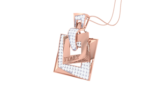 Italian-Inspired Layered Squares Gold Pendant - 0.76 Ct Diamond-Set