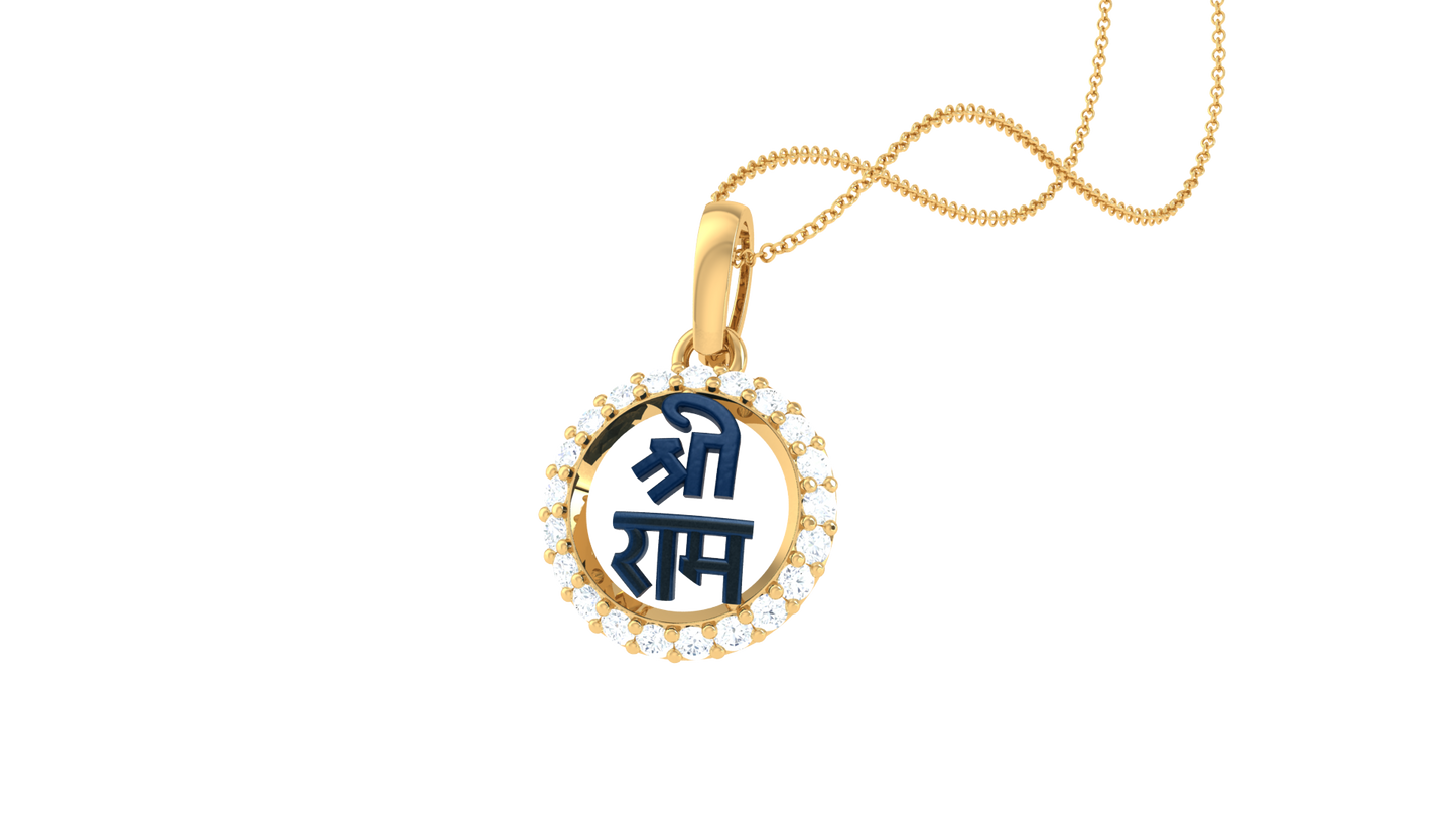 Shri Ram Halo Pendant In Gold - 0.14 Ct Diamonds