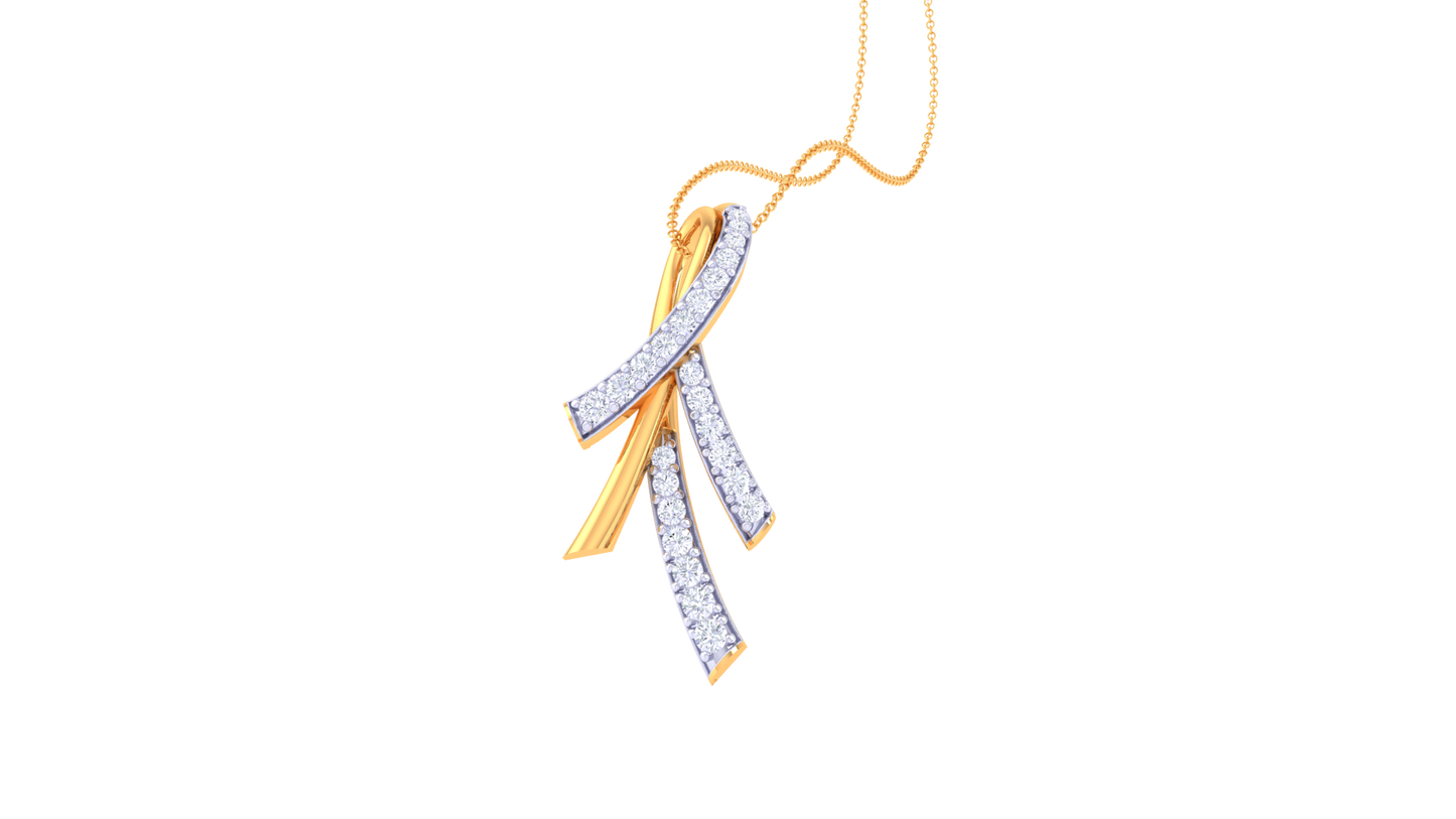 Trio Bar Elegance Pendant In Gold  - 0.23 Ct Round Cut Diamond Accent