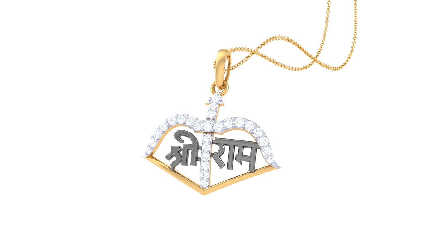 Shri Ram Bow & Arrow Pendant In Gold - 0.17 Ct Diamonds