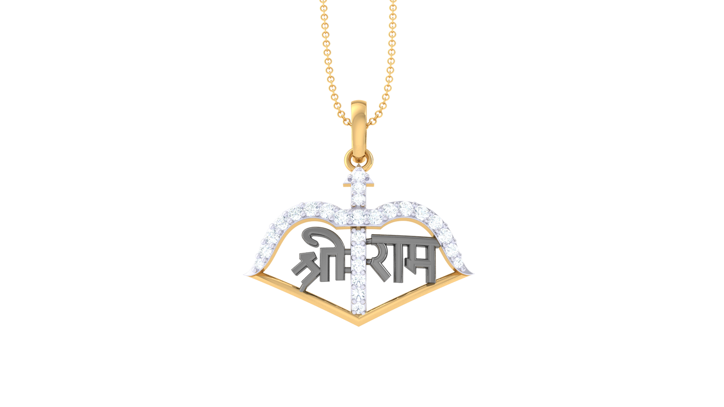 Shri Ram Bow & Arrow Pendant In Gold - 0.17 Ct Diamonds