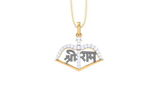 Shri Ram Bow & Arrow Pendant In Gold - 0.17 Ct Diamonds