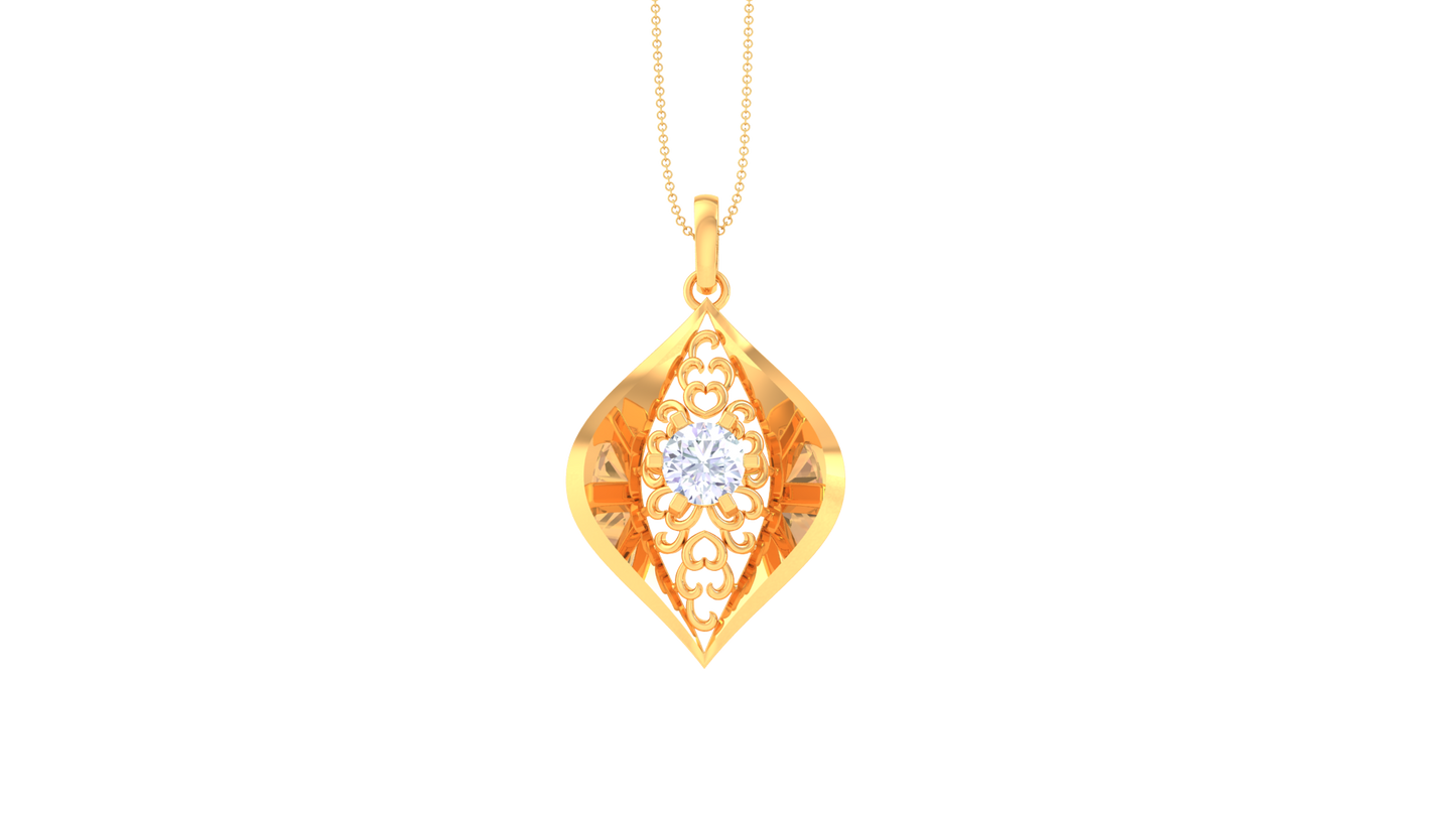 Ethereal Eye Diamond Pendant In Gold Filigree - 0.59 Ct Round Cut