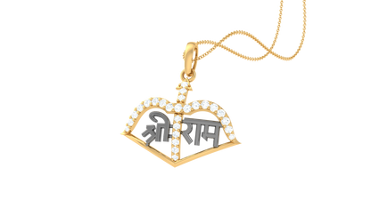 Shri Ram Bow & Arrow Pendant In Gold - 0.17 Ct Diamonds