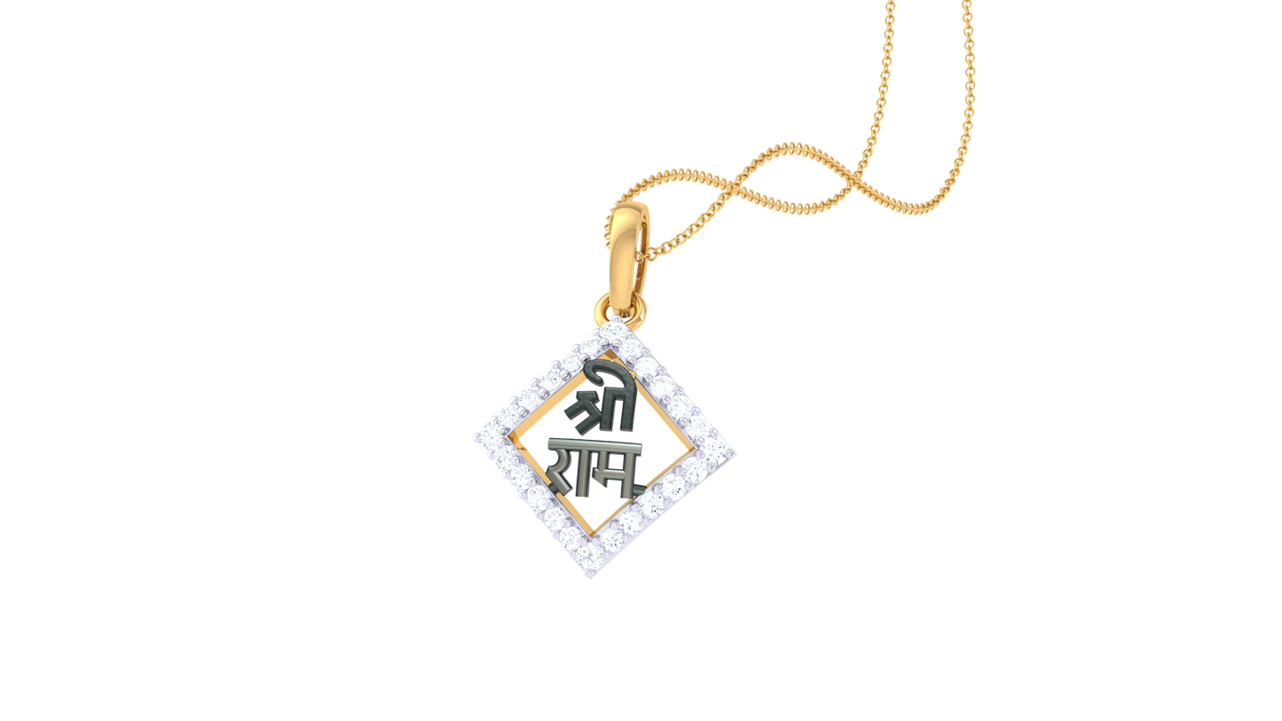 Shri Ram Diamond-Shaped Pendant In Gold - 0.15 Ct Sparking Diamonds