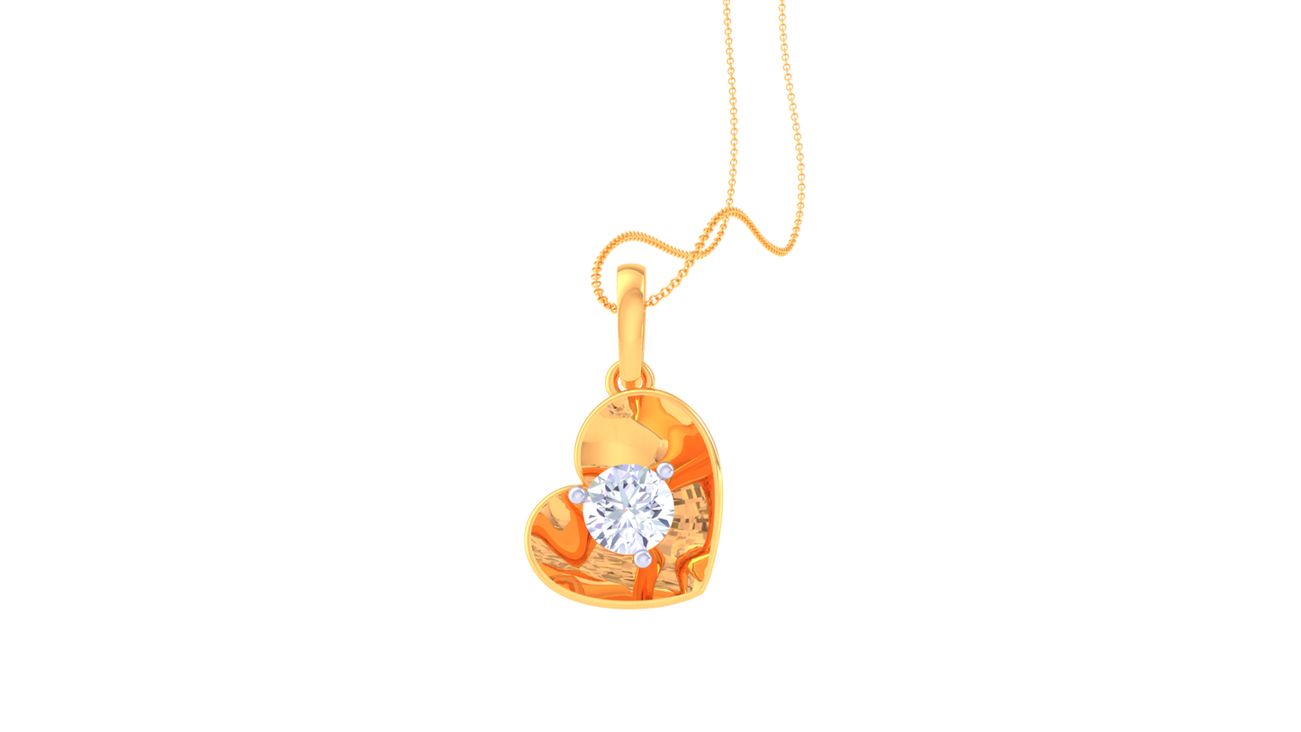 Enchanted Heart Solitaire Pendent - 0.59 Ct Round Diamond In Gold
